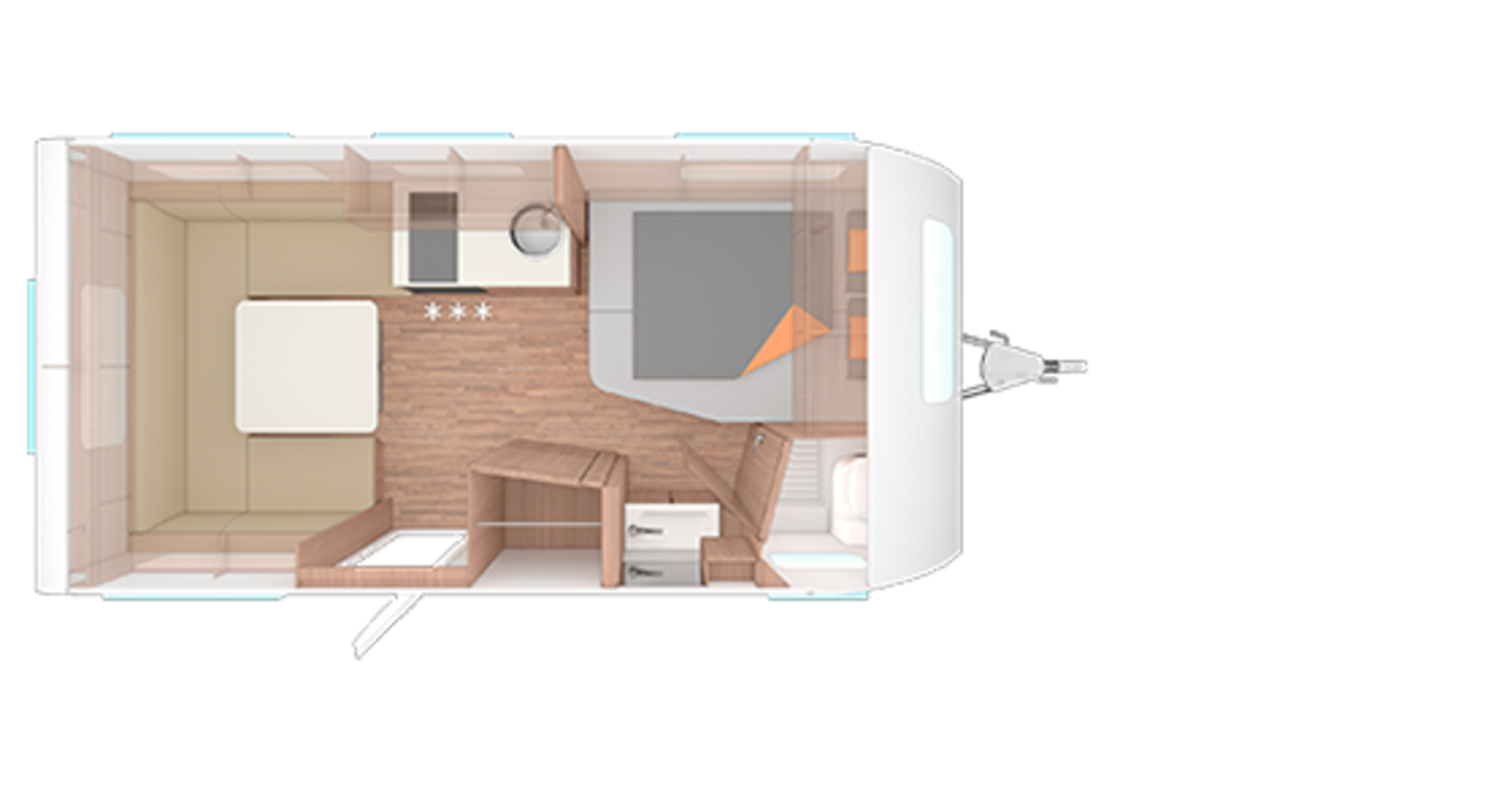 Indeling van de caravan CaraLife 450 FU.