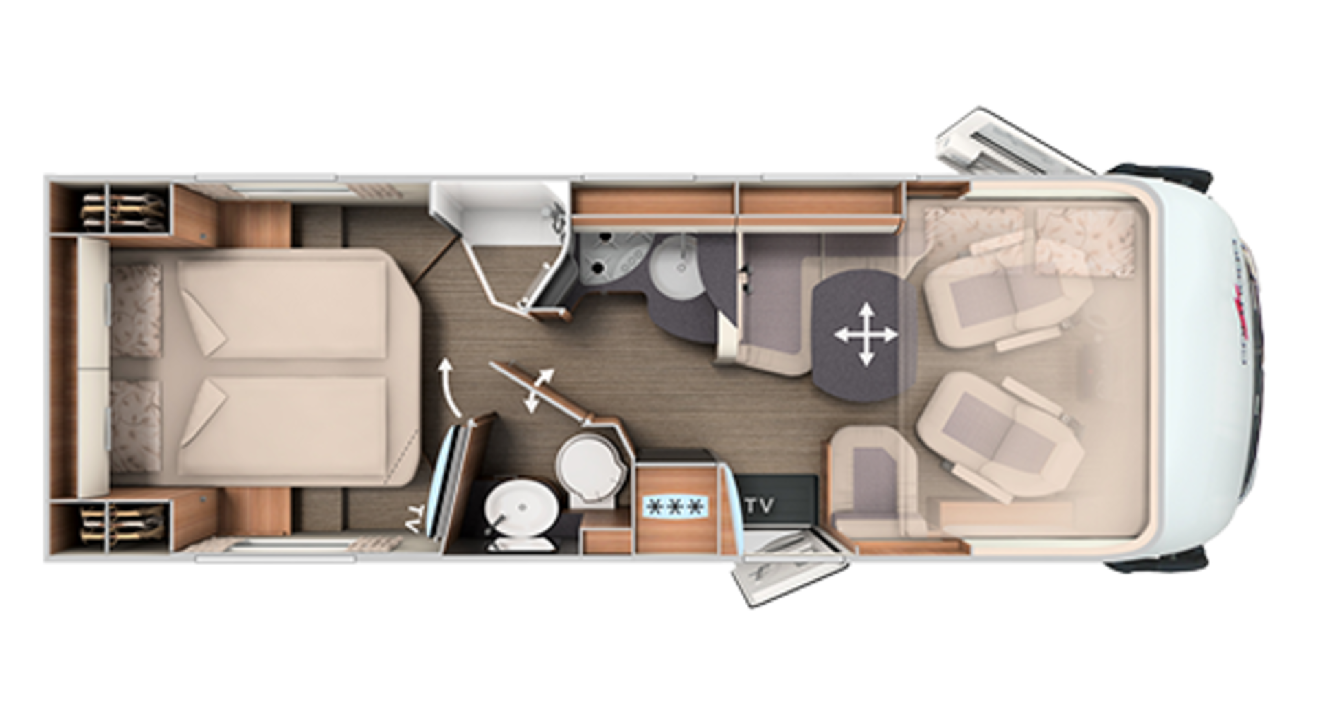 Der Grundriss des Carthago C2-Tourer I 148 RB-QB K.