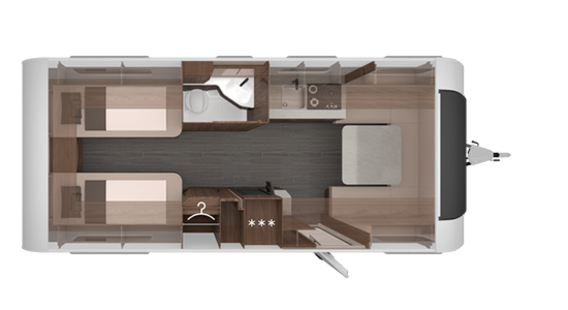 Floor plan of the Caravans NORDWIND 600 UE.