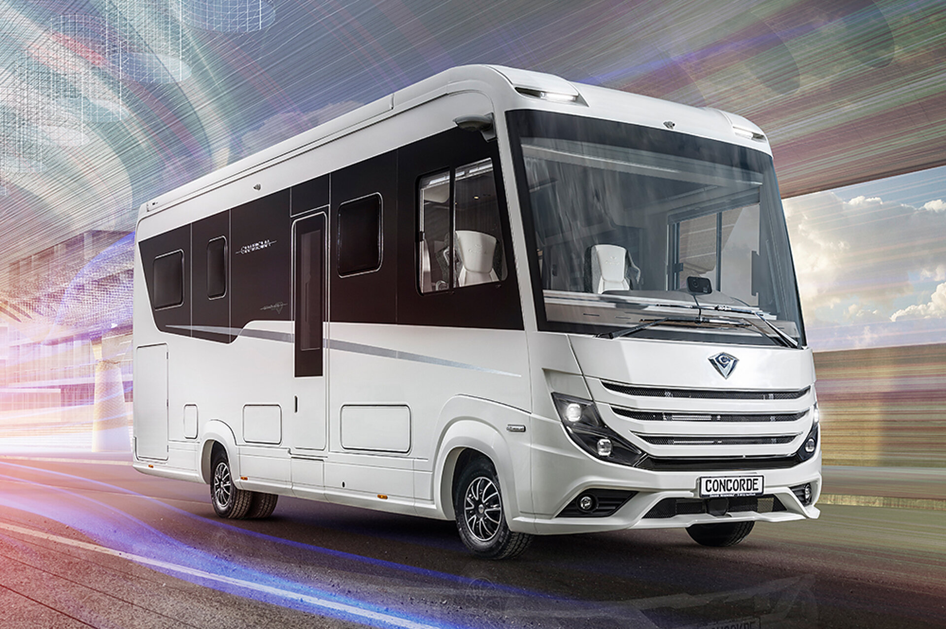 Der Concorde Charisma vor einem futuristischen Hintergrund.