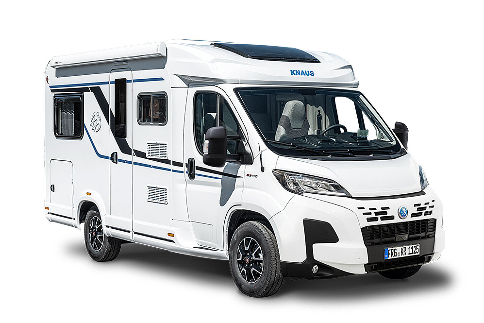 Freisteller weißes teilintegriertes Wohnmobil.