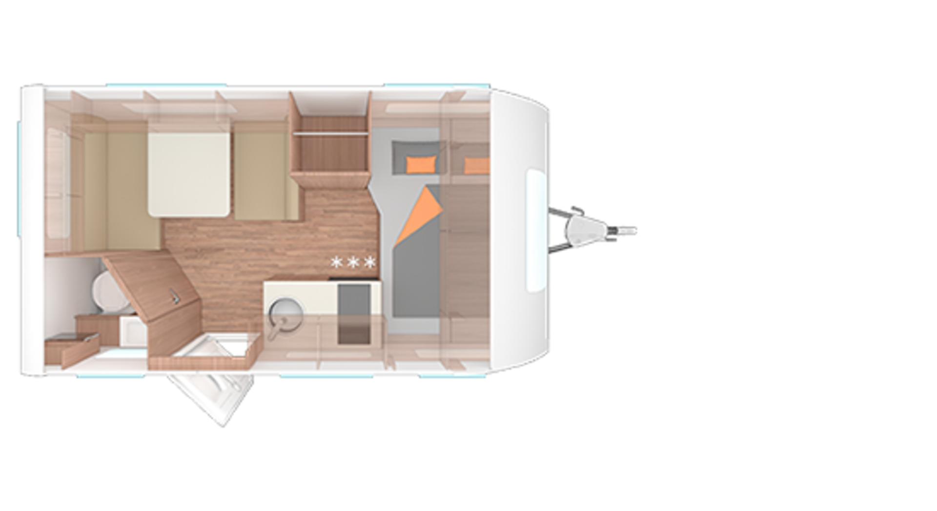 Indeling van de caravan CaraLife 390 QD.