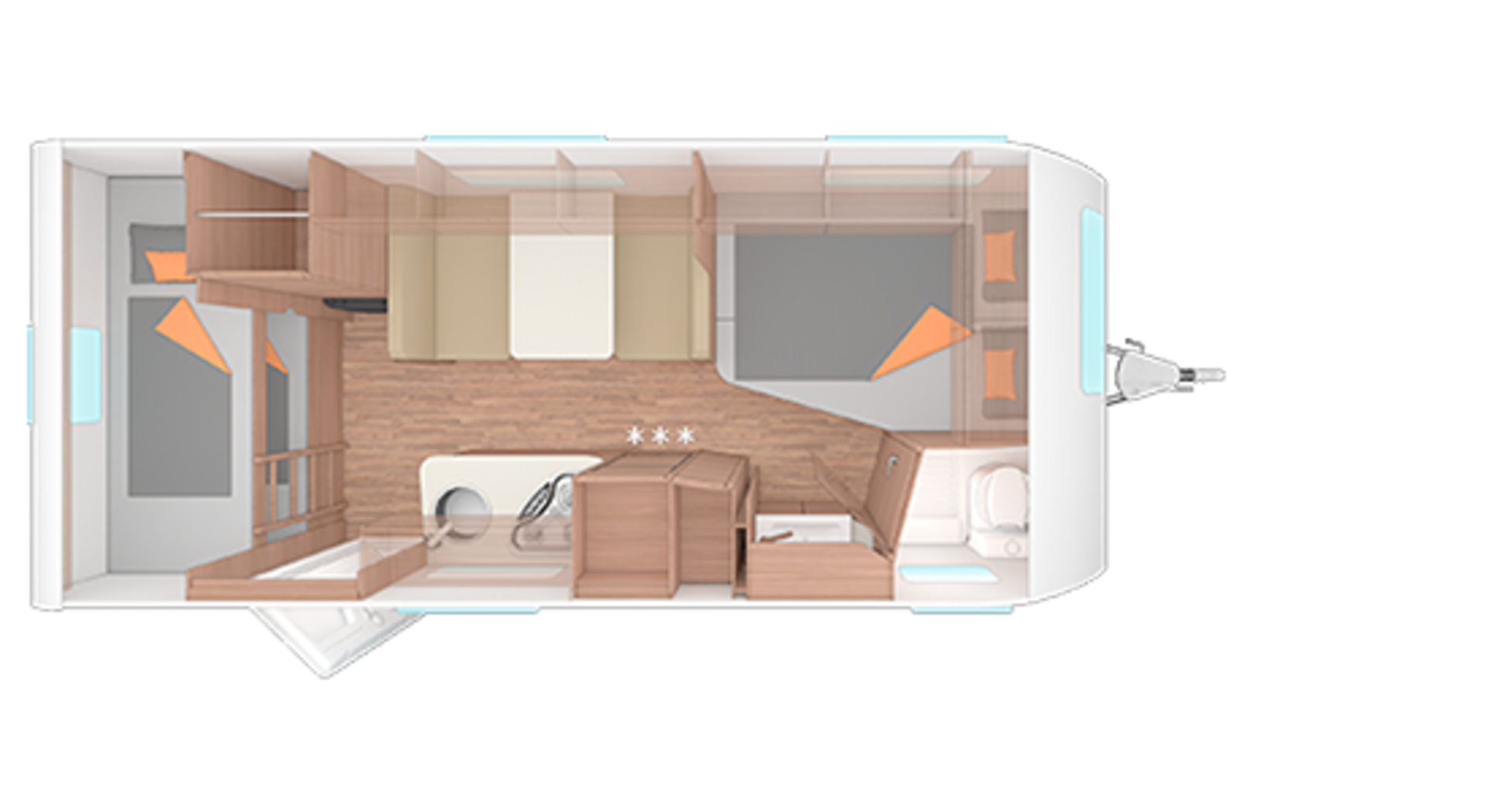 Indeling van de caravan CaraOne 500 FDK.