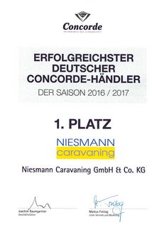 Prijs voor meest succesvolle Concorde dealer Niesmann Caravaning